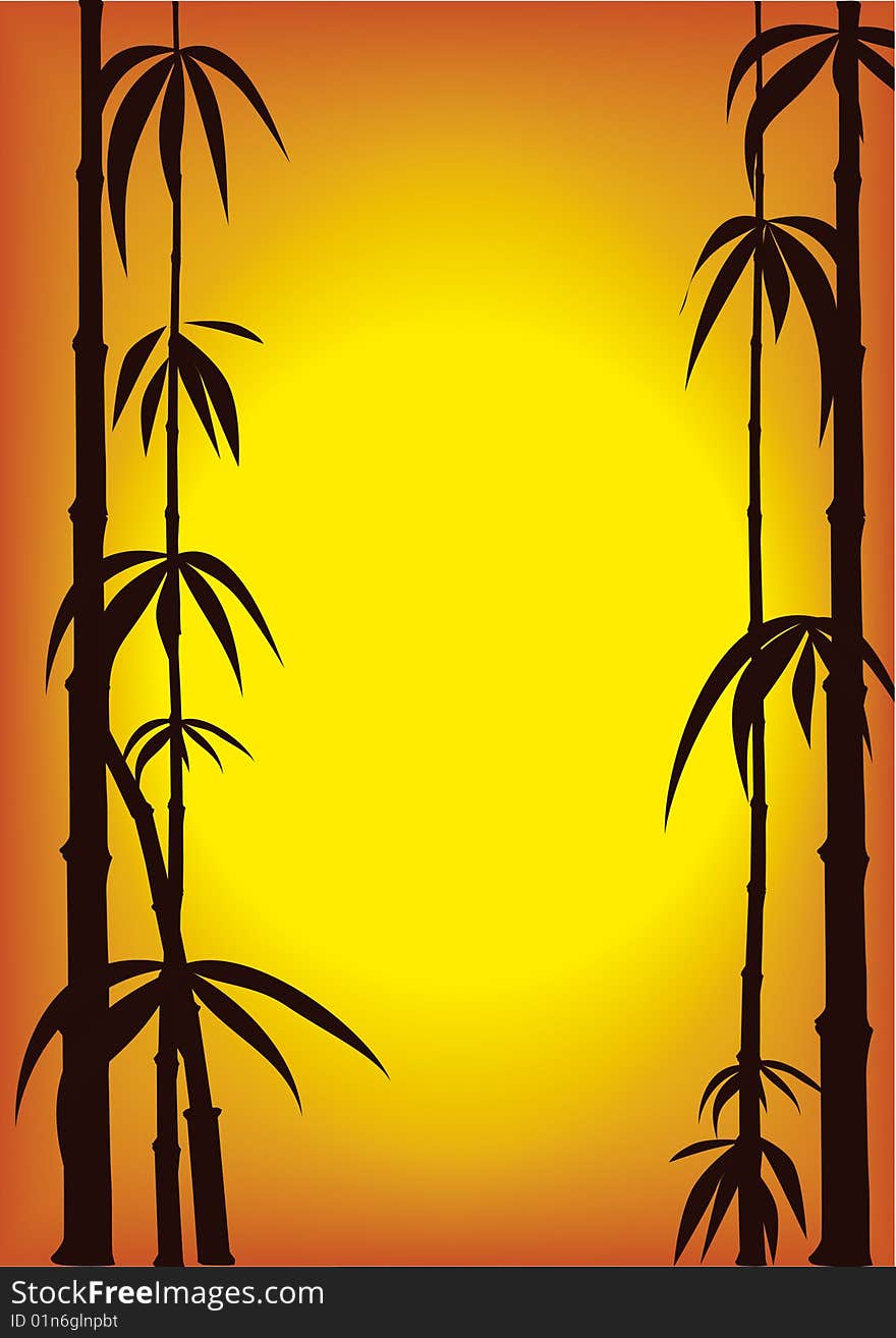 Silhouette of bamboo shoots over a sunset backgrou