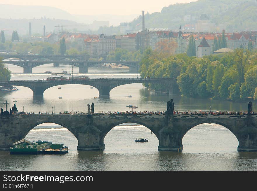 A view of Prague's bridges over Vltava river