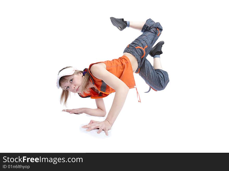 Young female dancer posing isolated on white