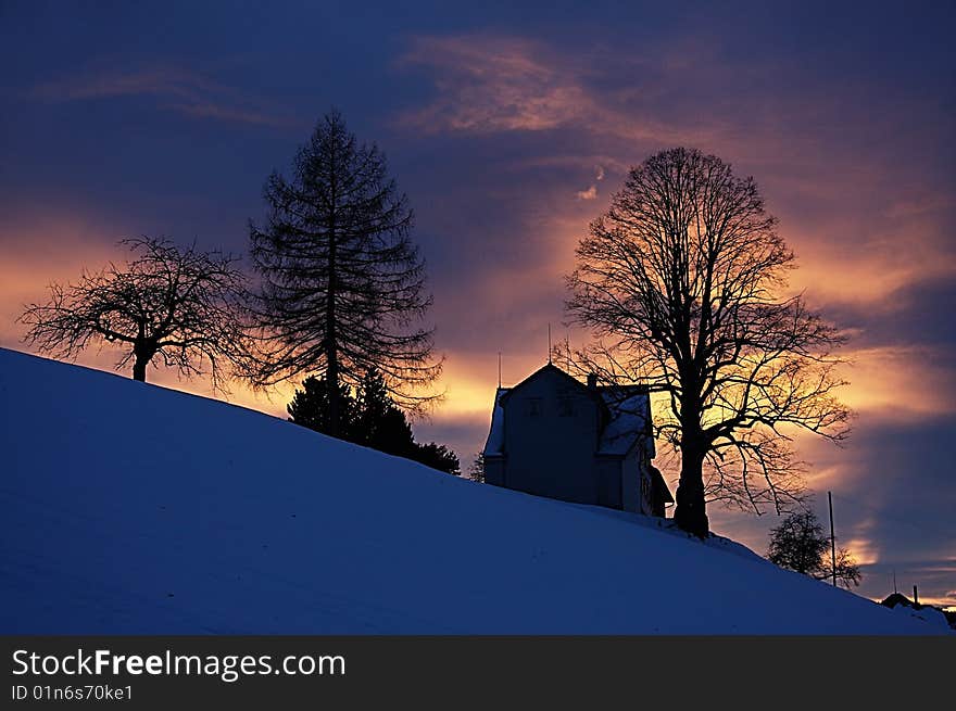 Landscape in the evening with a quiet atmosphere