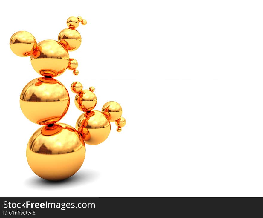 3d illustration of abstract structure built from golden balls