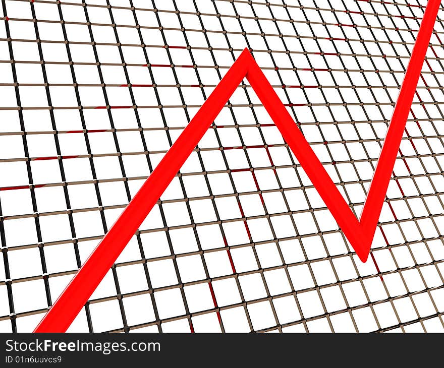 3d illustration of raising diagram over steel grid. 3d illustration of raising diagram over steel grid