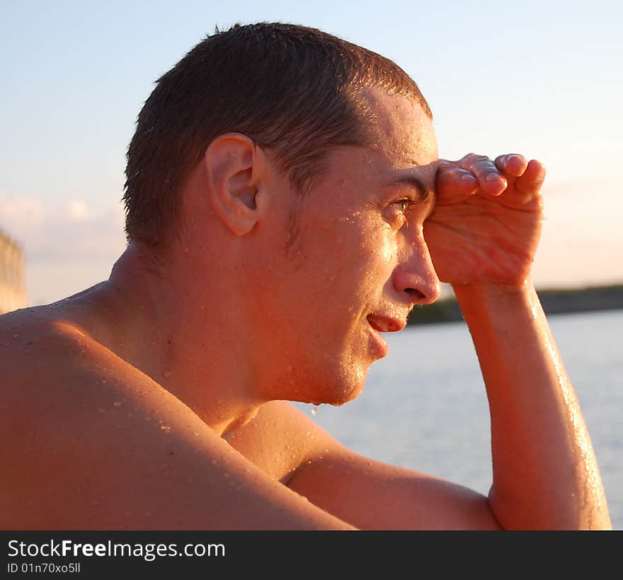 Man looking in the distance, profile