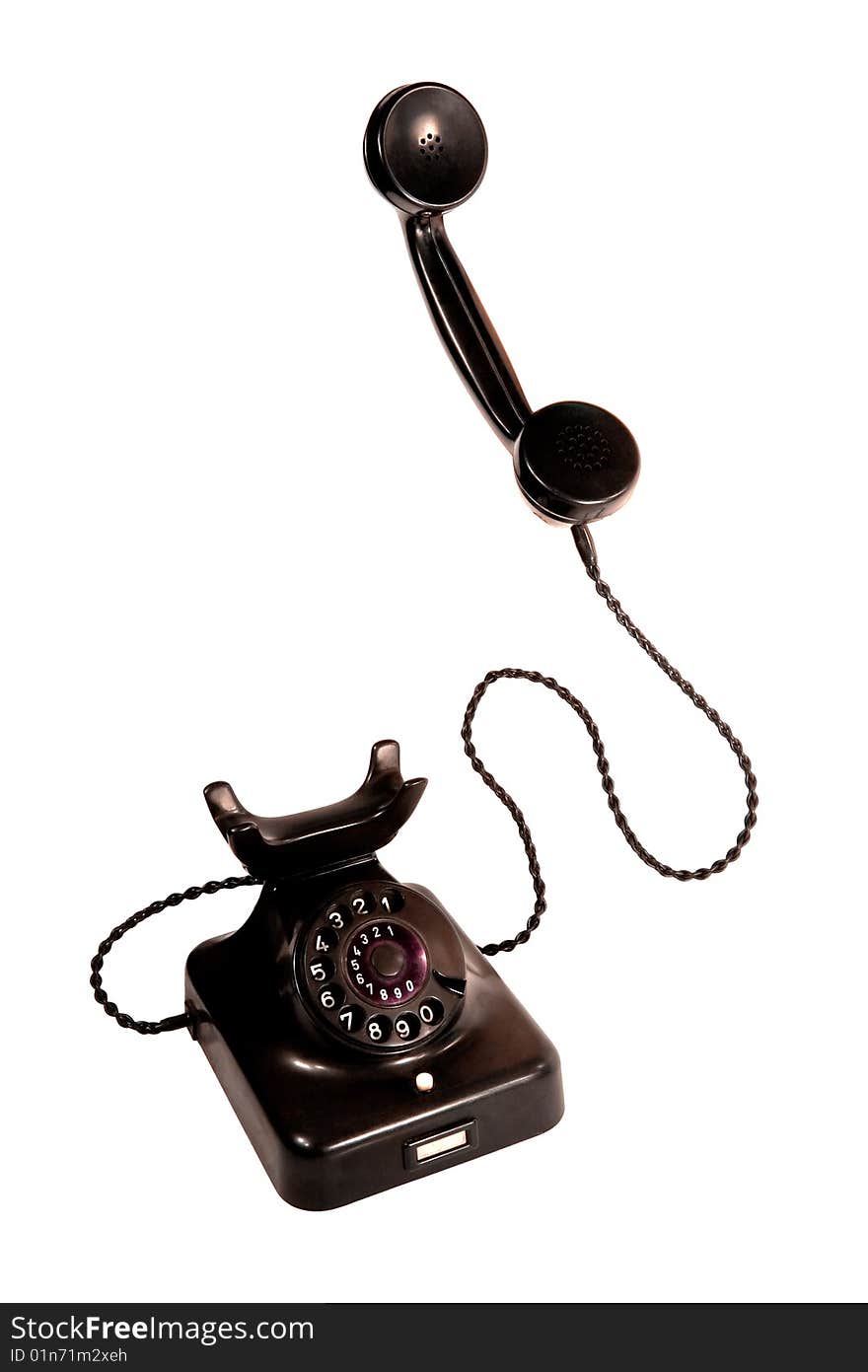 Black vintage telephone, isolation on white