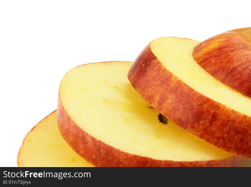 Cut apple on a white background