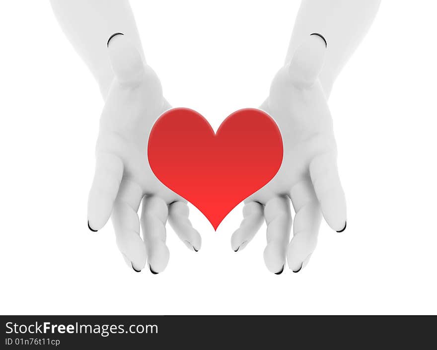 Red heart in hands on white background