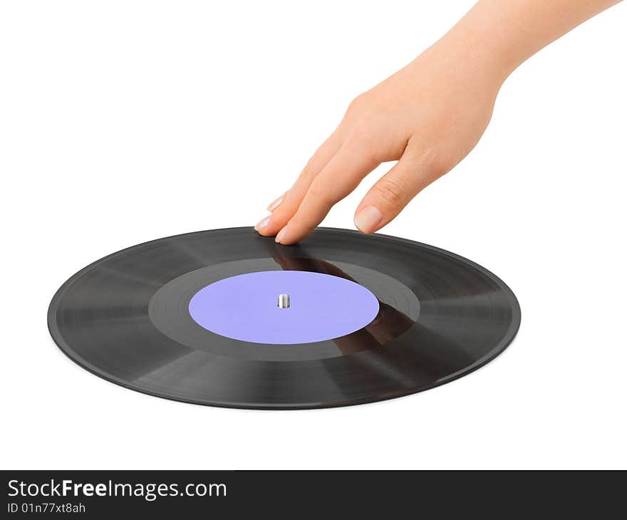 DJ hand and disk isolated on white background