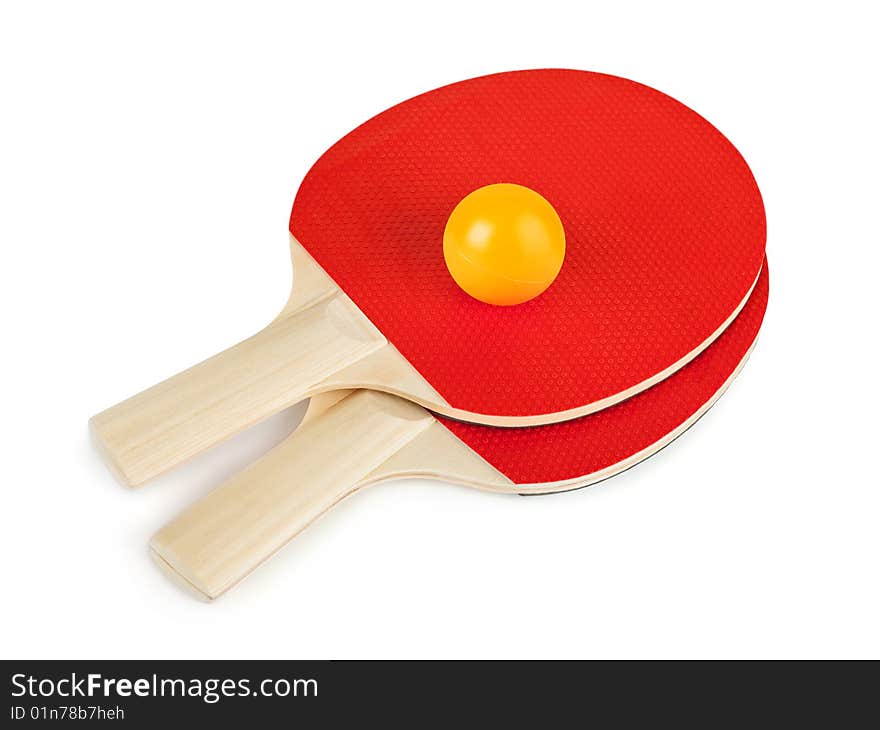 Tennis racket and ball isolated on white background