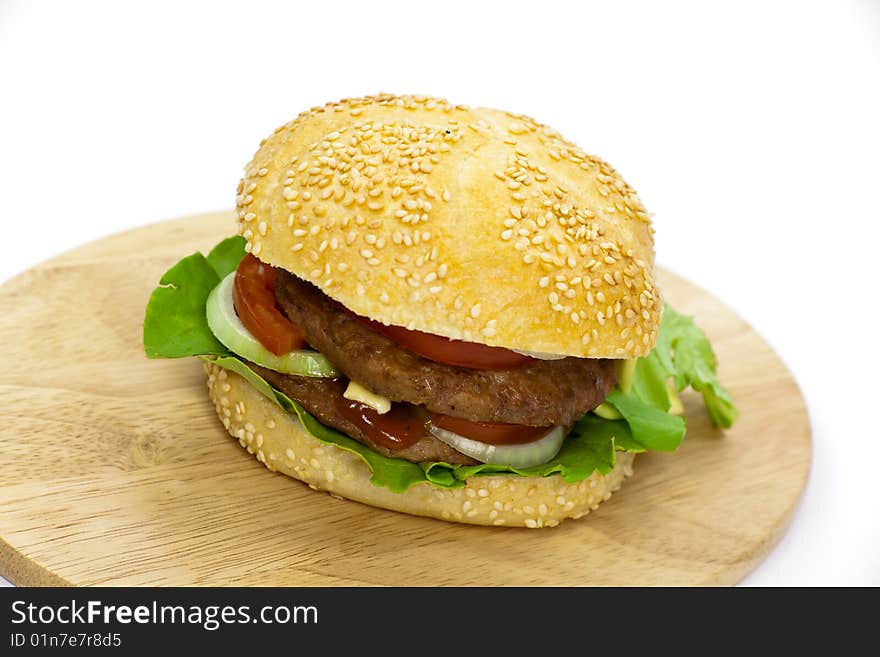 Hamburger with lettuce,cheddar,tomato