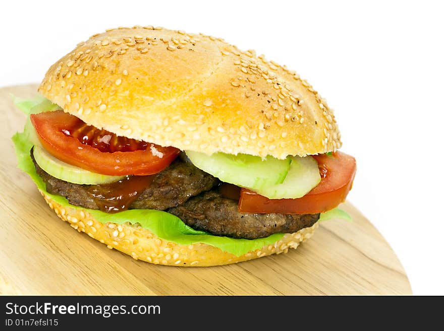 Hamburger with lettuce,cheddar,tomato