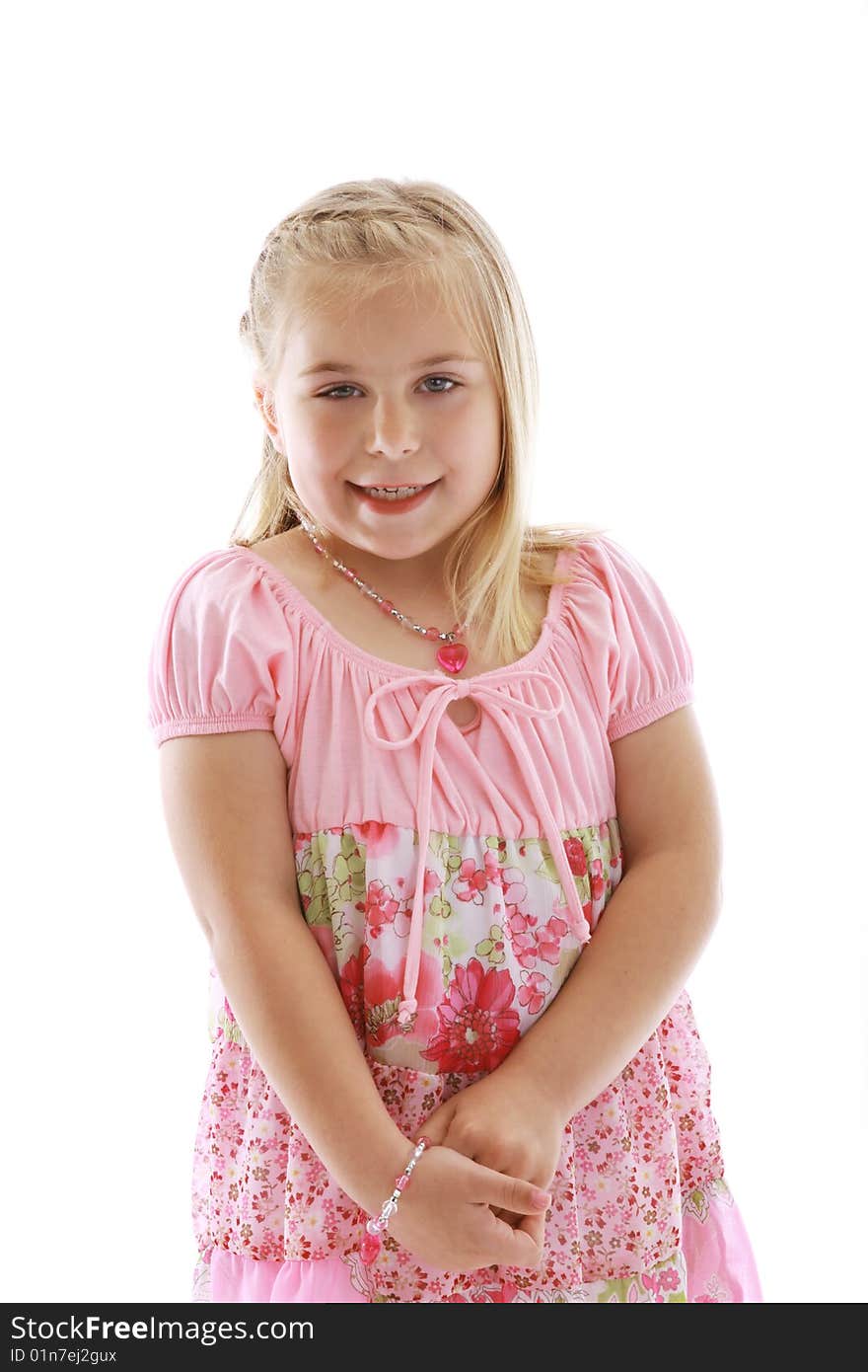 Cute Little Girl Wearing A Pink Dress