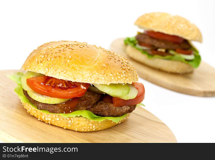 Hamburger with lettuce,cheddar,tomato