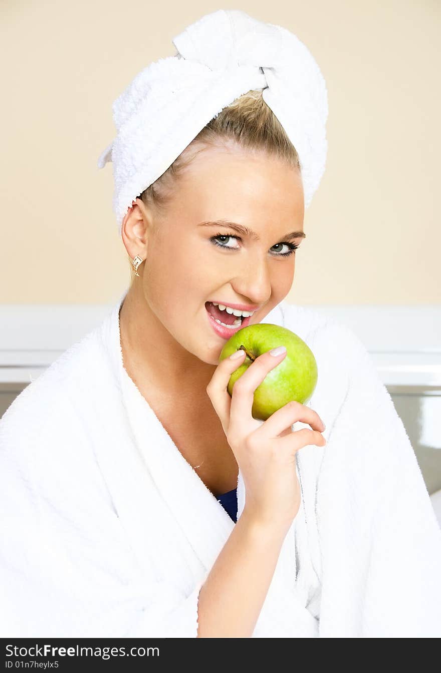 Pretty Woman Eating An Apple