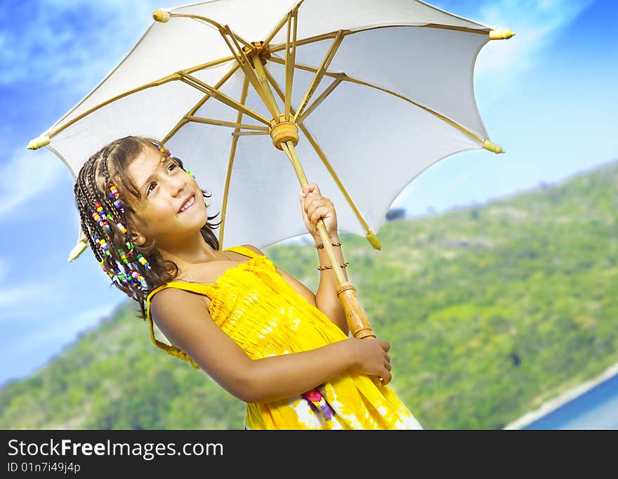 Portrait of little girl having good time in summer environment. Portrait of little girl having good time in summer environment