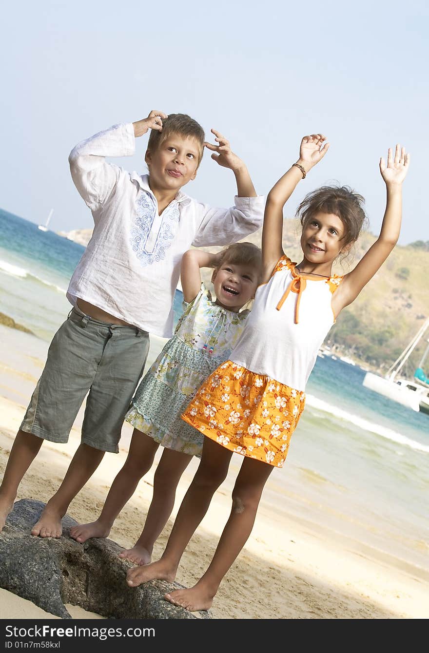 Portrait of little kids having good time in summer environment