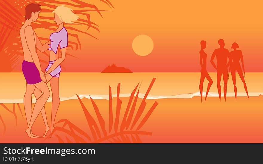 Company rests on a beach flirtation ocean sea. Company rests on a beach flirtation ocean sea