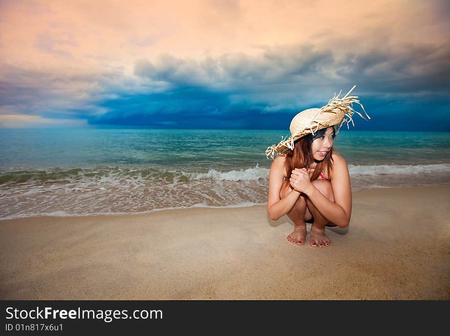 Young woman having fun at beach