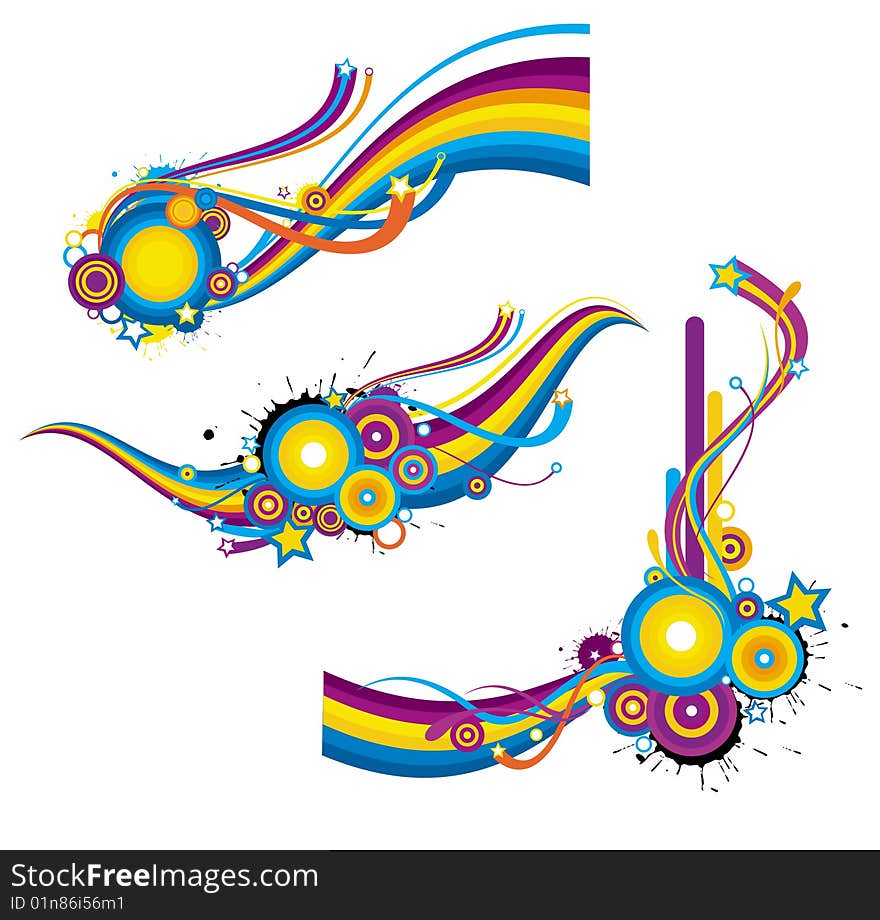 Three different ornament colour stripe pattern design.created by Adobe Illustrator software.