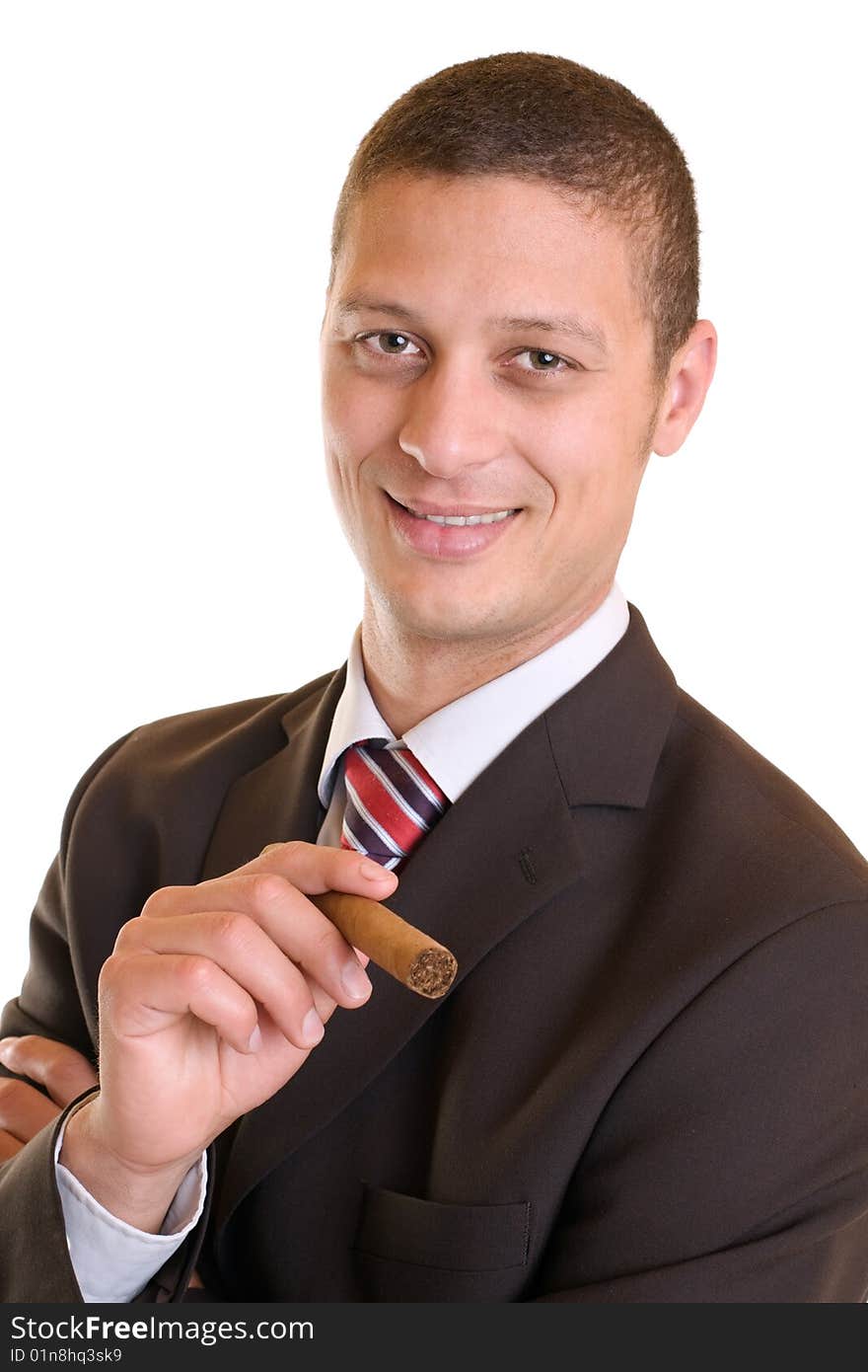 Businessman holds a cuban cigar in his hand. Businessman holds a cuban cigar in his hand