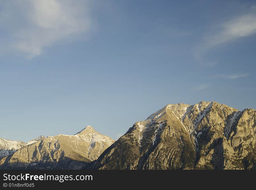 View of the Pyrenees mountains in winter