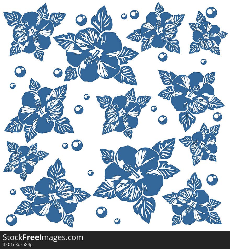 Pattern with blue flowers on a white background. Pattern with blue flowers on a white background.