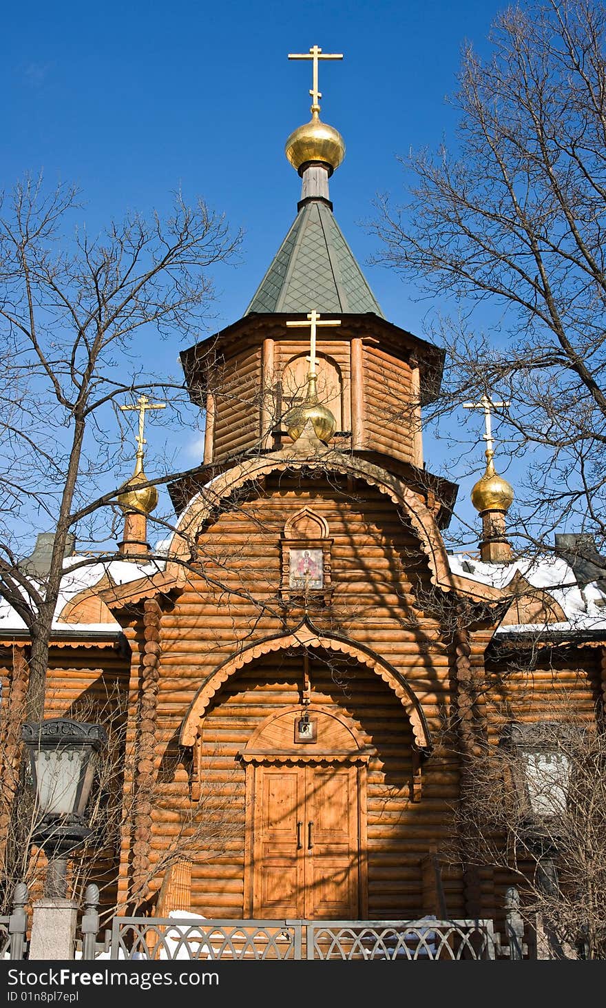 The wooden temple, is photographed in Moscow, Russia. The wooden temple, is photographed in Moscow, Russia