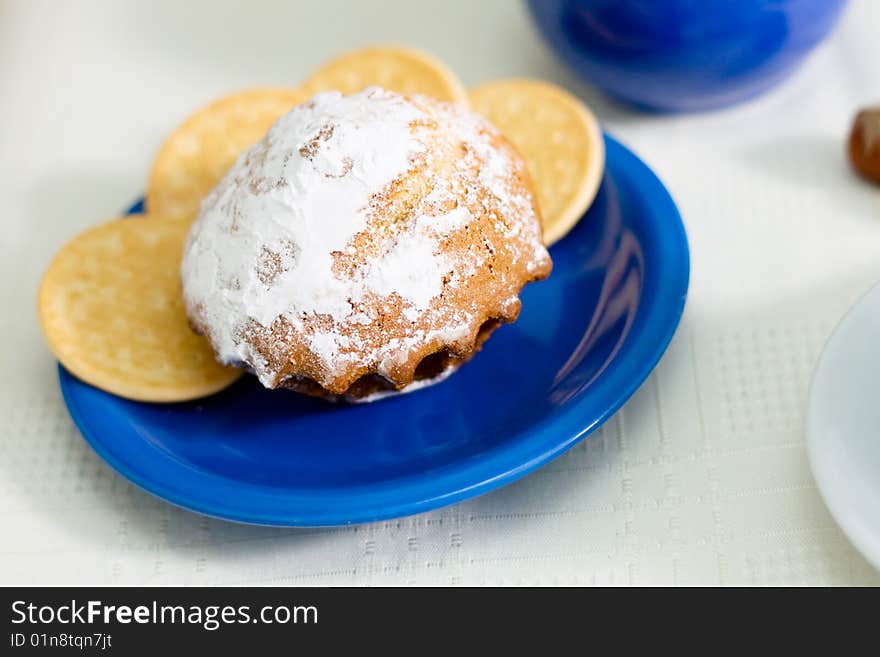 Tasty muffin on a plate