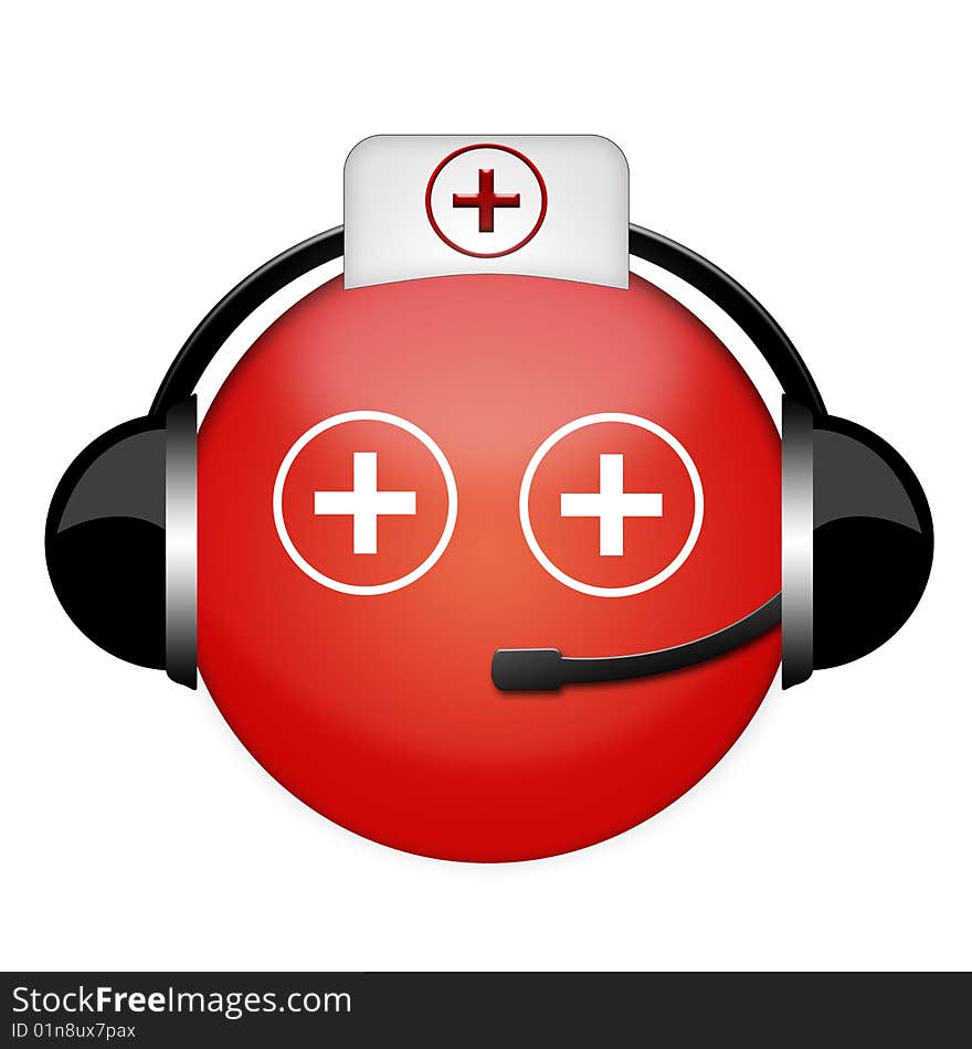 Red doctor ambulance emergency sign with earphones. Red doctor ambulance emergency sign with earphones