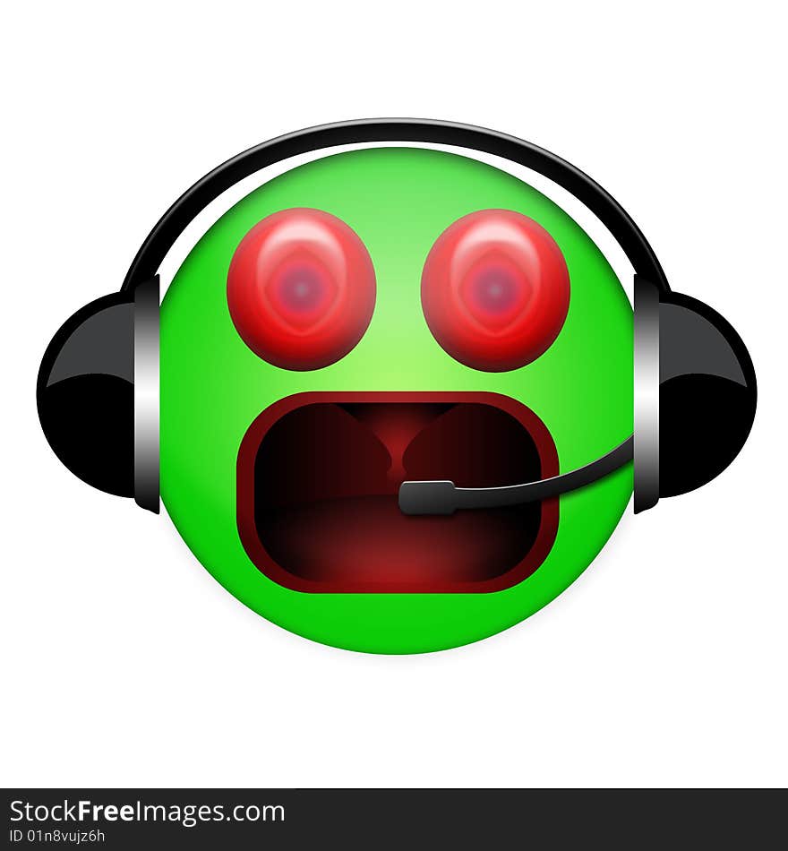 Cryed green sign with big eyes and earphones. Cryed green sign with big eyes and earphones