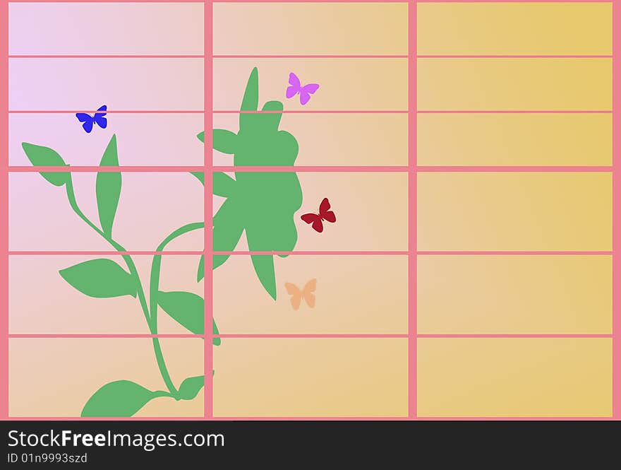 Gradient background with flower and butterflies. Gradient background with flower and butterflies