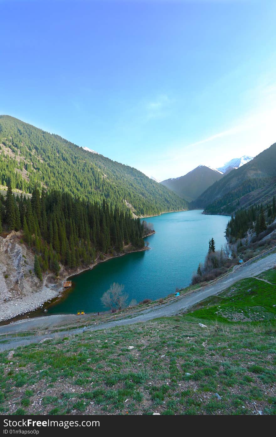 Landscape with high-mountainous lake