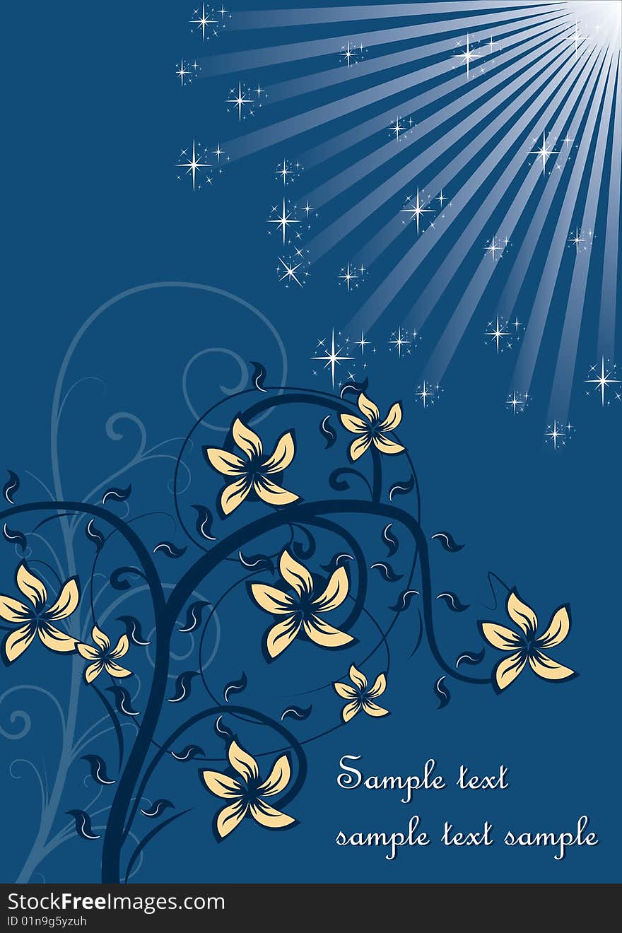 Abstract rays background with floral and stars. Abstract rays background with floral and stars