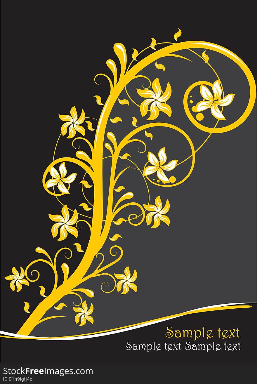 Abstract floral card. Black and yellow. Abstract floral card. Black and yellow