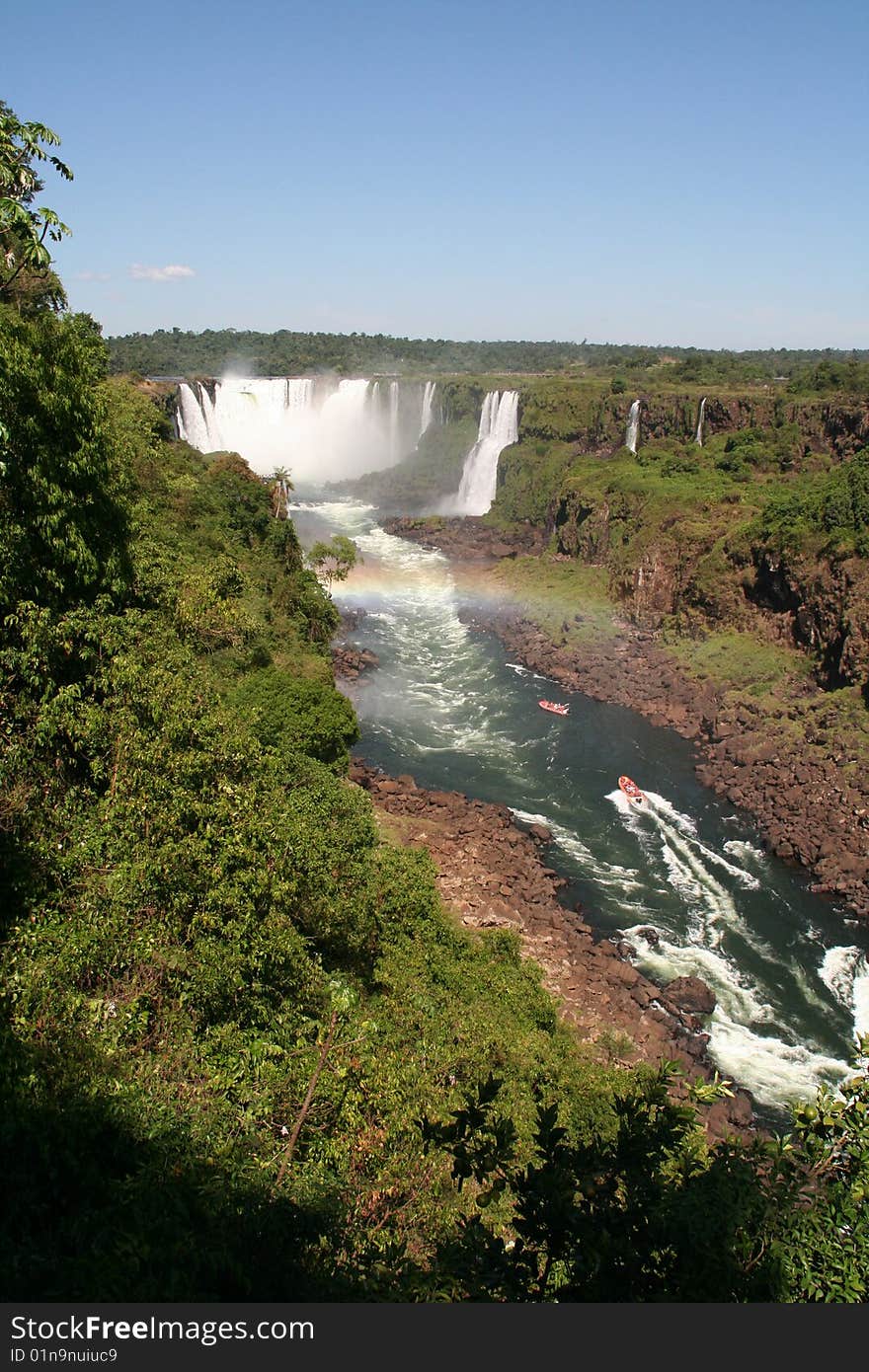 Iguazu Water Falls and boats sight