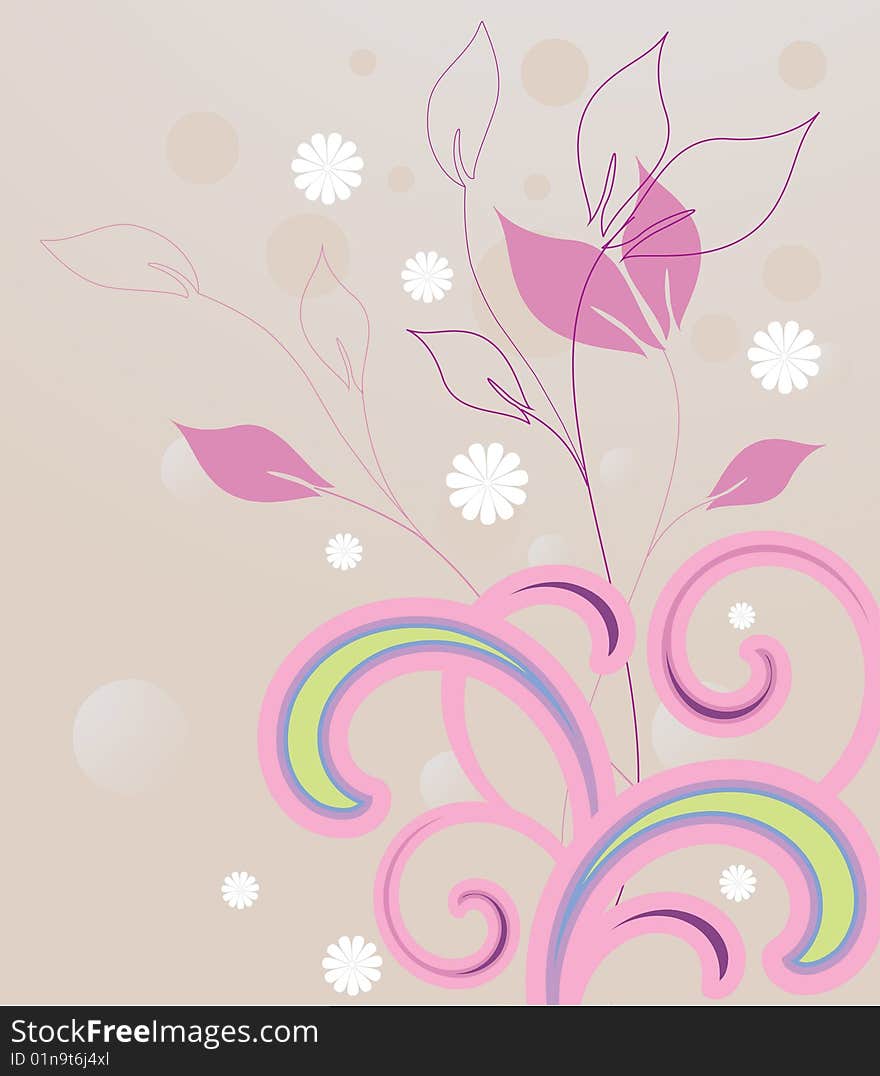 Flowers and waves. Vector illustration. Flowers and waves. Vector illustration