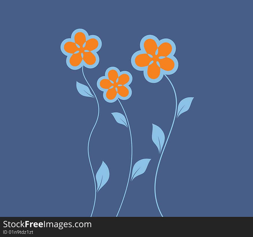 Three Flowers On A Dark Blue Background