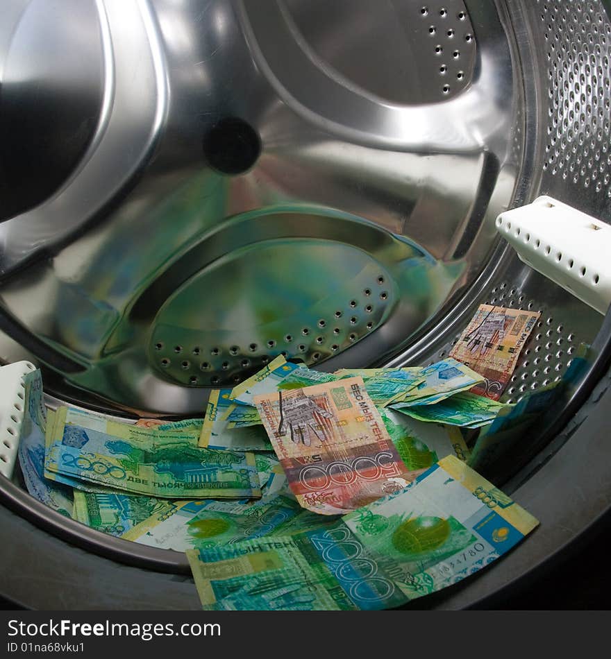 Kazakh cash washing in washer