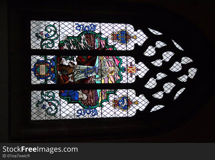 Stained glass window in St Laurence church, Jersey