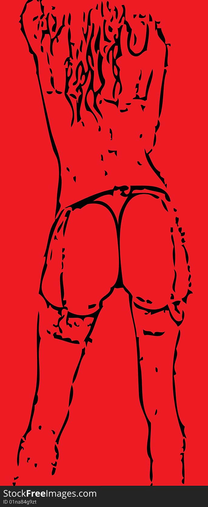 Vector illustration of sexy woman body silhouette on red