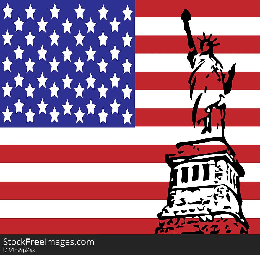 Us flag with statue of liberty. Us flag with statue of liberty