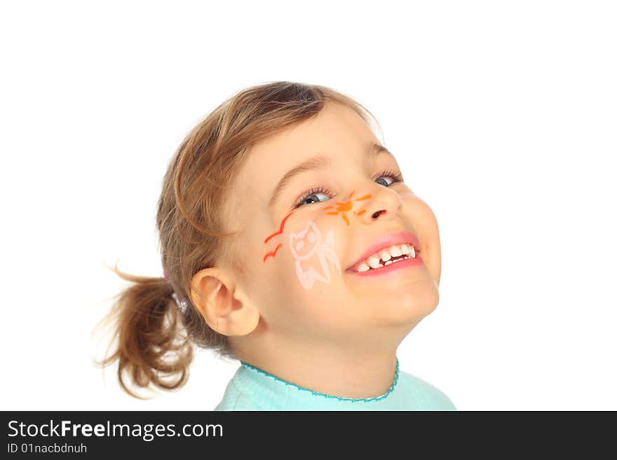 Smiling little girl with painted cat. Smiling little girl with painted cat