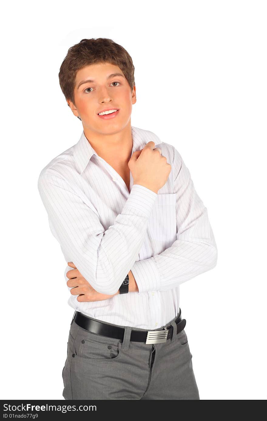 Portrait of young beauty man on white