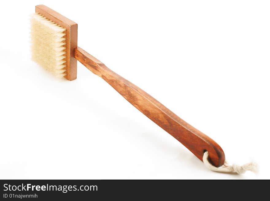 Long handled wooden spa brush with square head