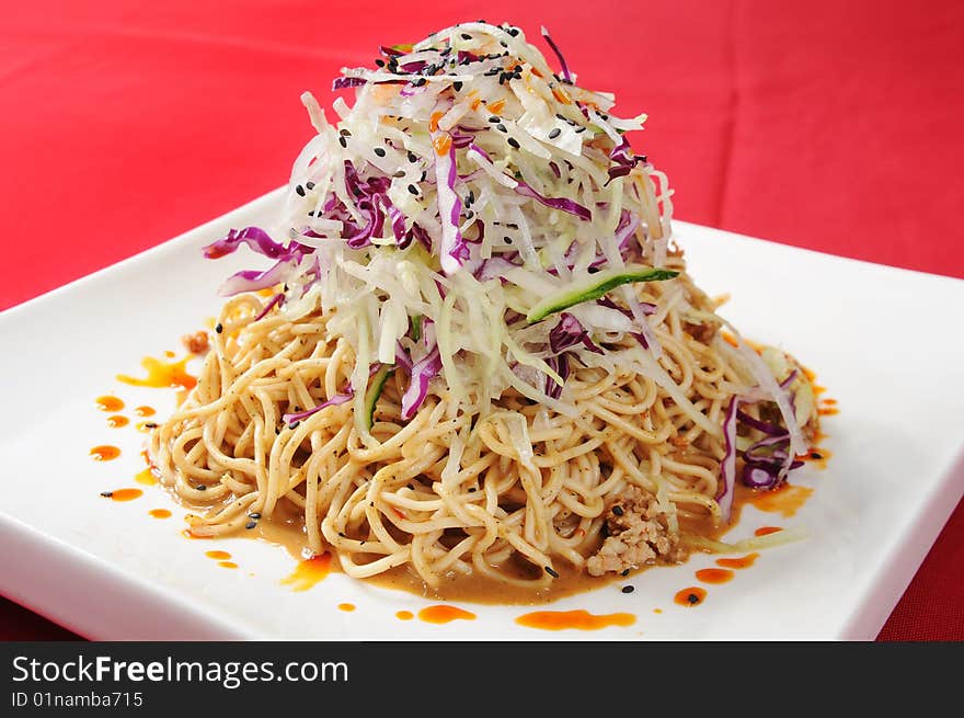 Italy seafood noodles on white dish