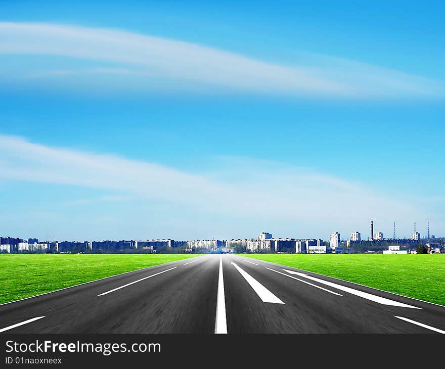 Year glow sky and abstract car road. Year glow sky and abstract car road