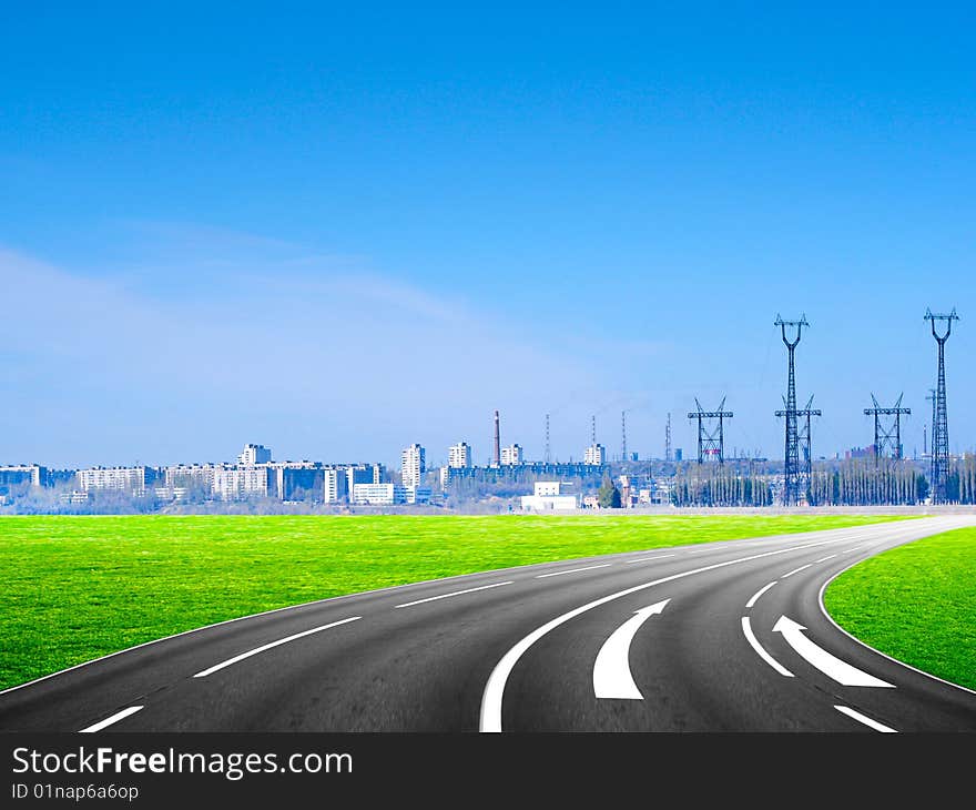 Year glow sky and abstract car road. Year glow sky and abstract car road