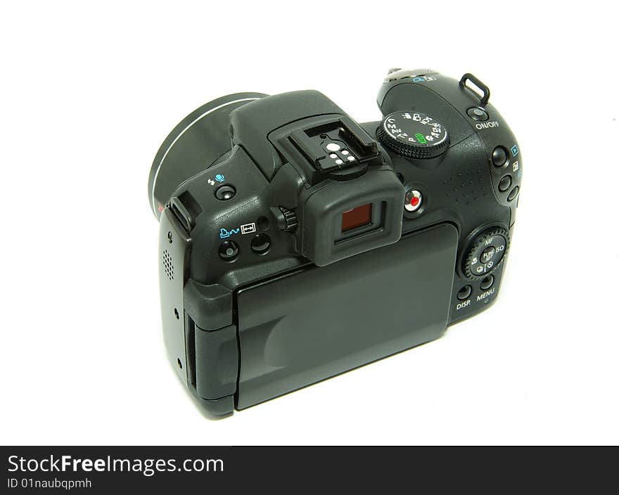 Black digital camera isolated on white