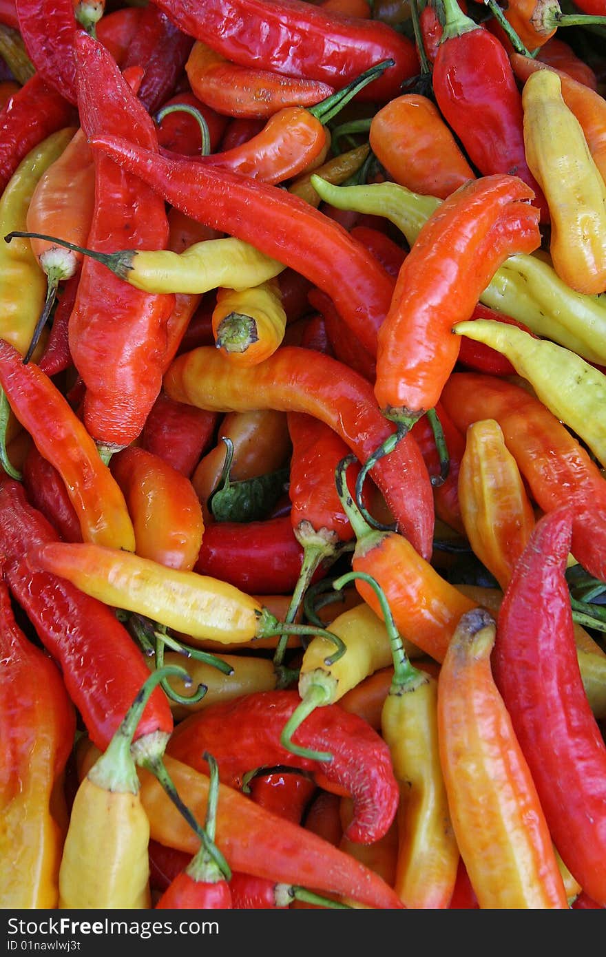 Red peppers on the market