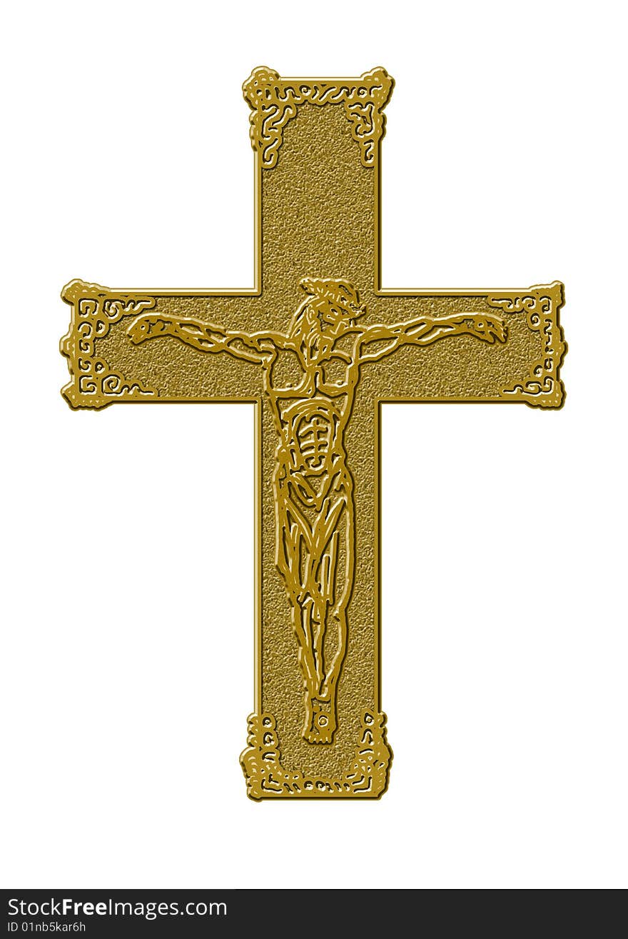 The cross of metals, on the background of white