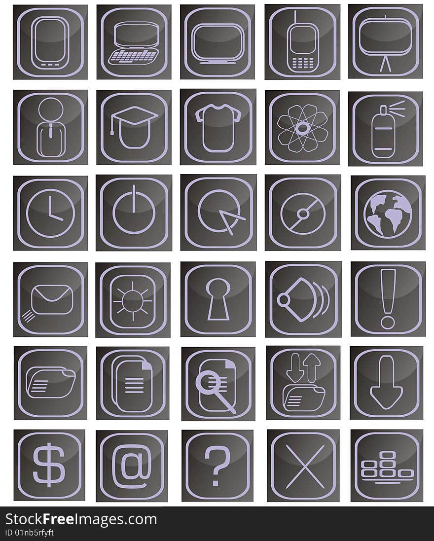 Square purple and black icon set